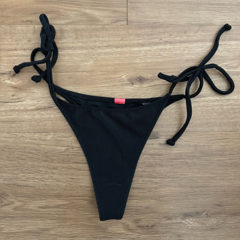 Black Ribbed Thong Bikini Bottom